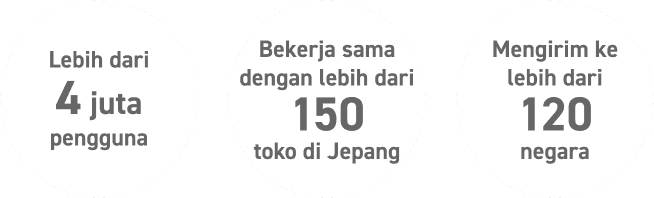 
            
              Lebih dari 4 juta pengguna
            
              Bekerja sama dengan lebih dari 150 toko di Jepang
            
              Mengirim ke lebih dari 120 negara
            