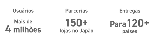 
            
              Mais de 4 milhões de usuários
            
              Parceria com mais de 150 lojas no Japão
            
              Enviamos para mais de 120 países.
            